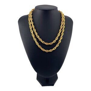Gold Plated Rope Chain Necklace Textured 12mm 60"